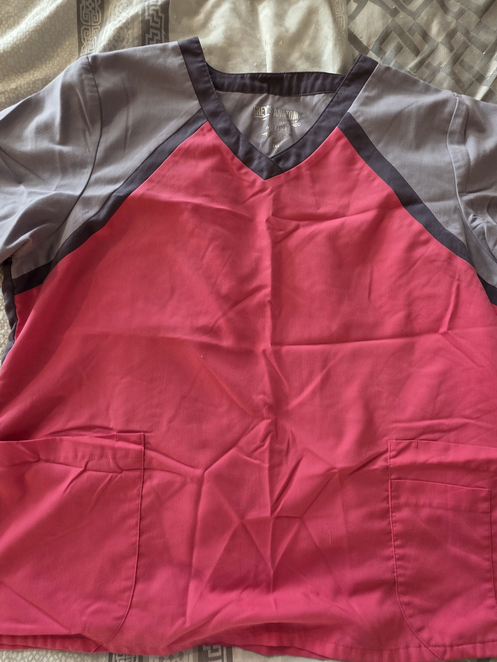 Grey's Anatomy Pink and Gray Women's V-Neck Scrub Top